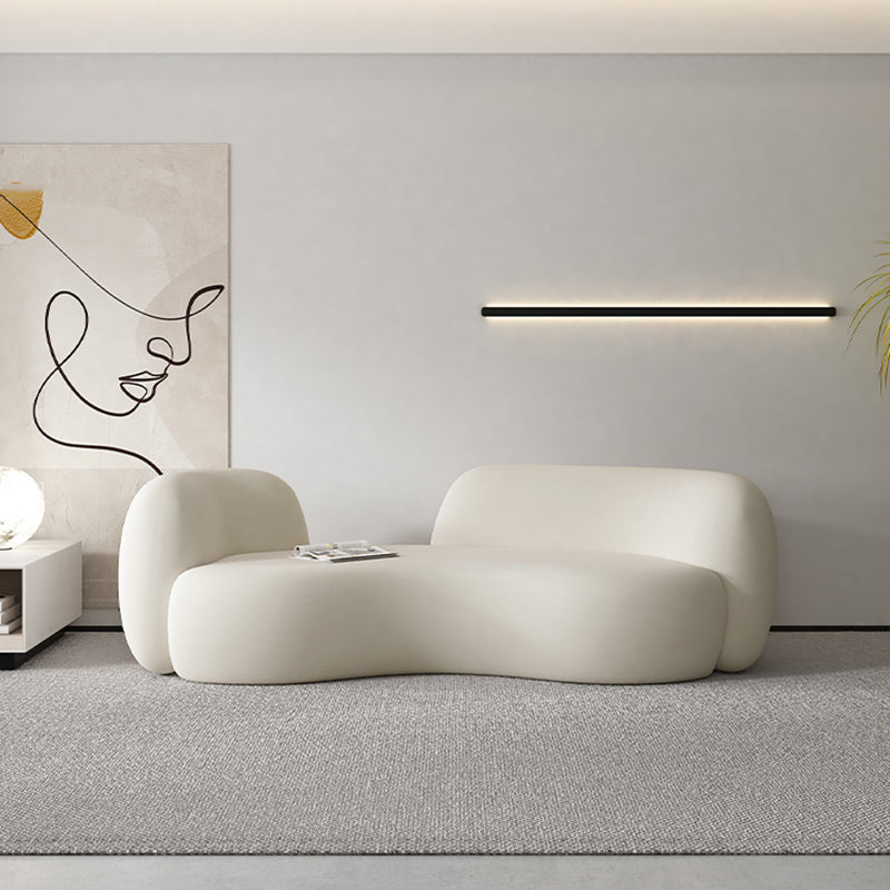 Contemporary White Microfiber 29.52" H Curved Tuxedo Arm Sofa