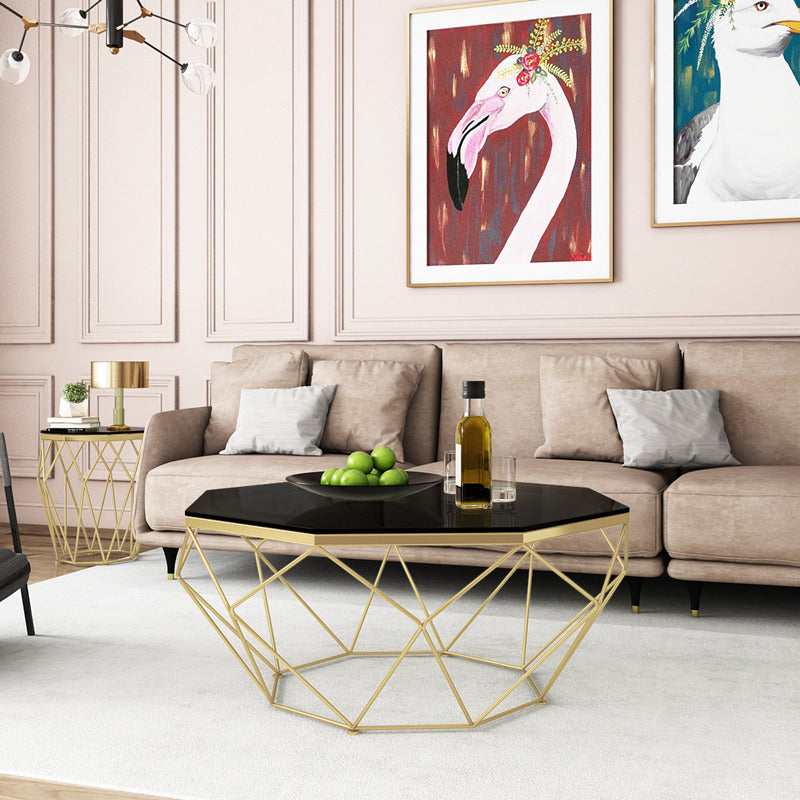 Frame Base Modern Cocktail Tabl Glass Top Coffee Table - 17.72" H