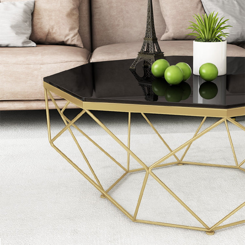 Frame Base Modern Cocktail Tabl Glass Top Coffee Table - 17.72" H