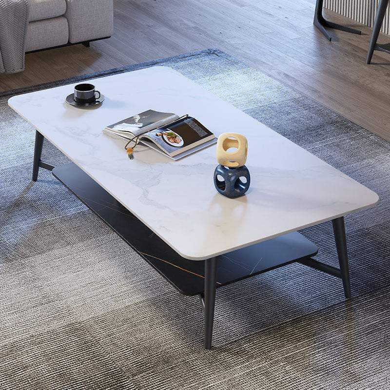 4 Legs 1 Single Coffee Table Rectangular Slate Cocktail Table with Shelf