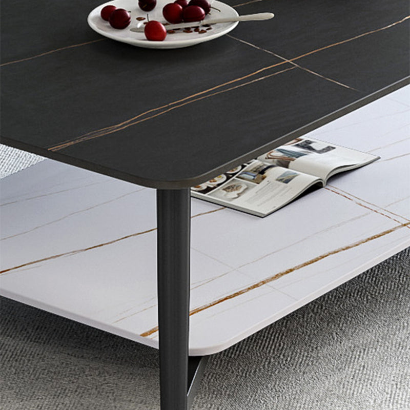 4 Legs 1 Single Coffee Table Rectangular Slate Cocktail Table with Shelf