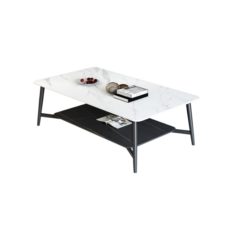 4 Legs 1 Single Coffee Table Rectangular Slate Cocktail Table with Shelf