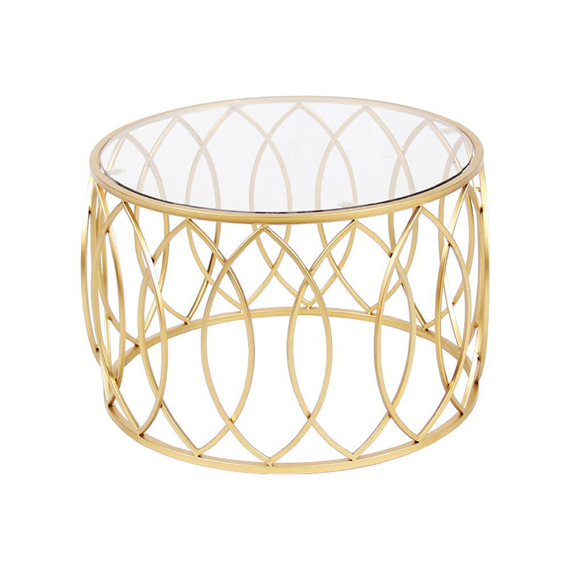Glass Top Coffee Table Round Shape Frame Base Cocktail Table