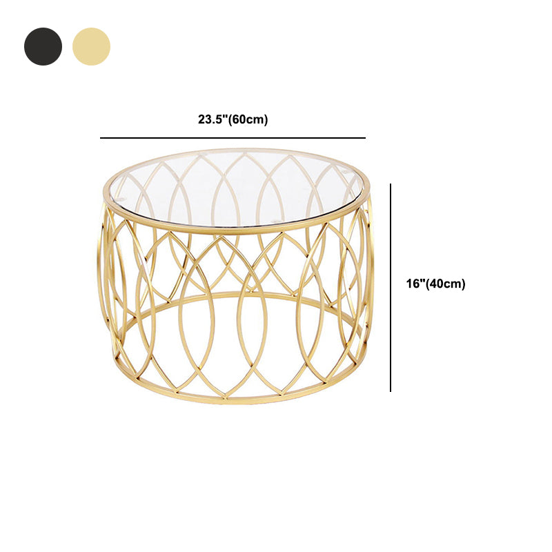 Glass Top Coffee Table Round Shape Frame Base Cocktail Table