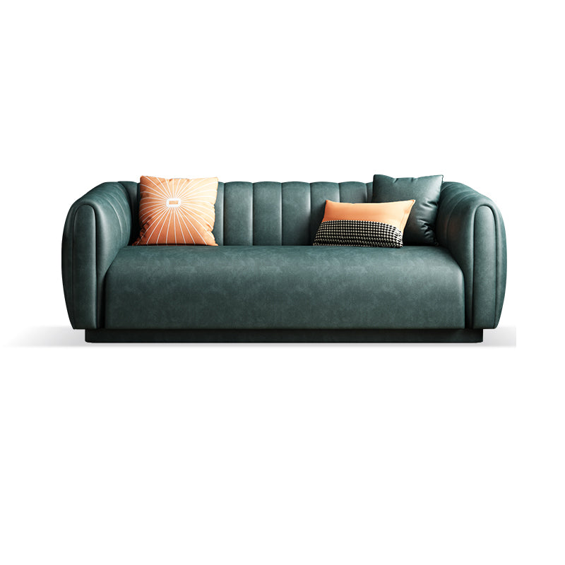Contemporary 31.5" H Faux Leather Tuxedo Arm Sewn Pillow Back Sofa