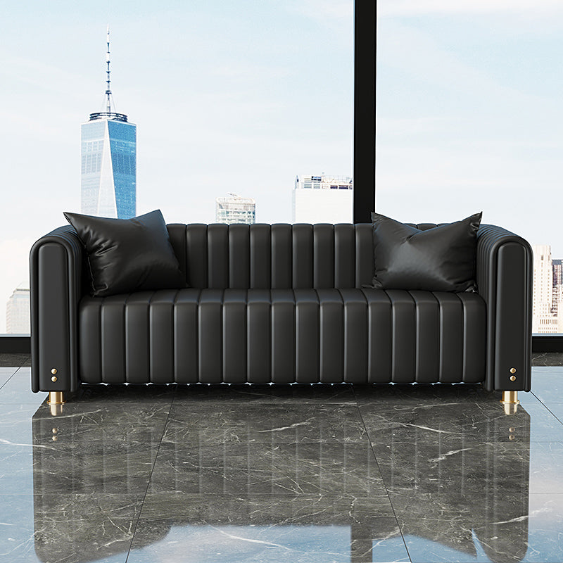 28.74" H Contemporary Faux Leather Tuxedo Arm Sewn Pillow Back Sofa