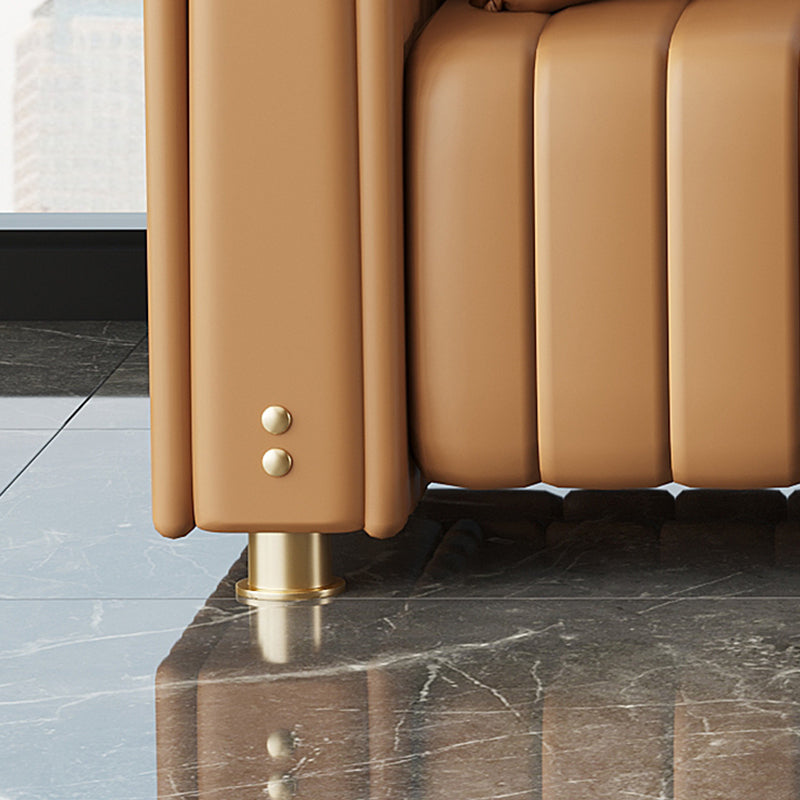 28.74" H Contemporary Faux Leather Tuxedo Arm Sewn Pillow Back Sofa