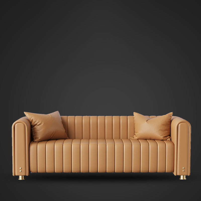 28.74" H Contemporary Faux Leather Tuxedo Arm Sewn Pillow Back Sofa