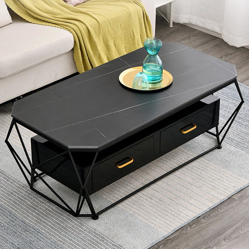 Geometric Slate Coffee Table 2 Drawers Frame Cocktail Table - 17.7" H