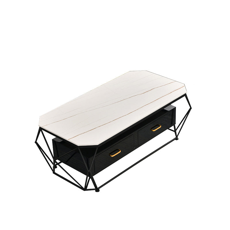 Geometric Slate Coffee Table 2 Drawers Frame Cocktail Table - 17.7" H