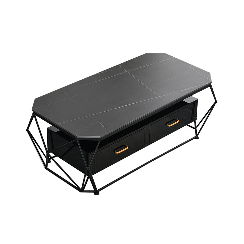 Geometric Slate Coffee Table 2 Drawers Frame Cocktail Table - 17.7" H