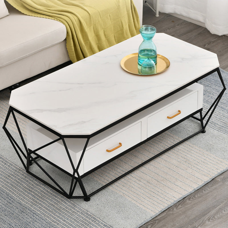 Geometric Slate Coffee Table 2 Drawers Frame Cocktail Table - 17.7" H