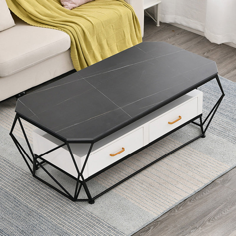 Geometric Slate Coffee Table 2 Drawers Frame Cocktail Table - 17.7" H