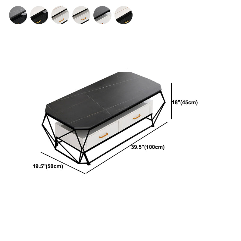 Geometric Slate Coffee Table 2 Drawers Frame Cocktail Table - 17.7" H