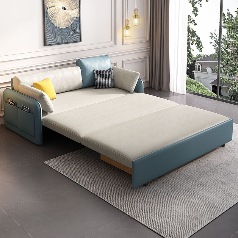 33.46" H Contemporary Faux Leather Square Arm Sofa Bed with Storage