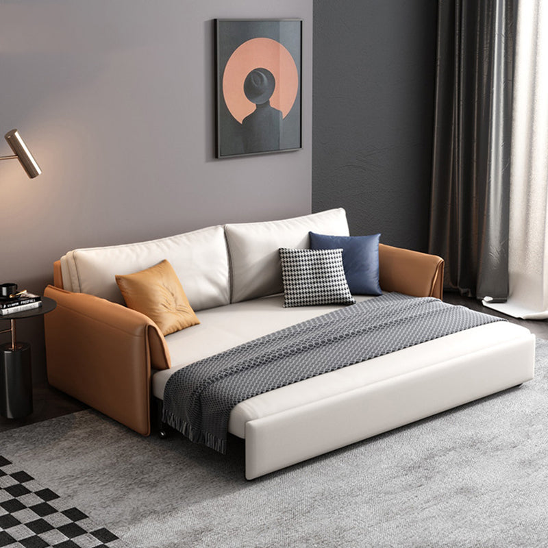 Contemporary Faux Leather Pillow Top Arm Sofa Bed for Living Room