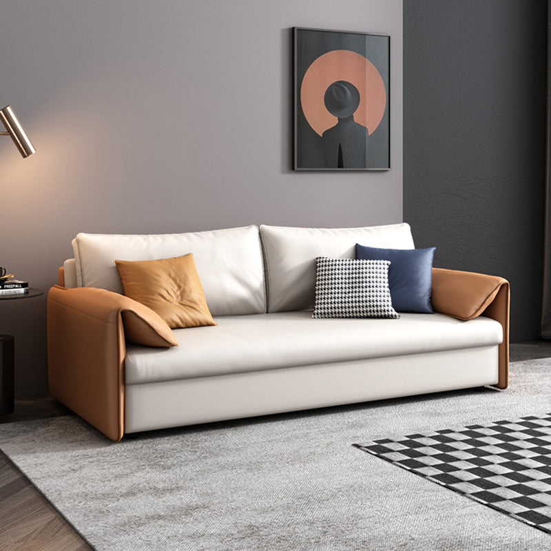 Contemporary Faux Leather Pillow Top Arm Sofa Bed for Living Room