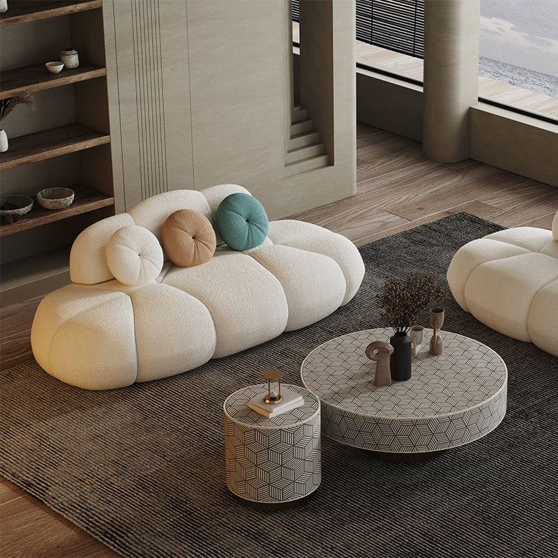 29.5" H Contemporary White Wool Sewn Pillow Back Armless Sofa for Apartment