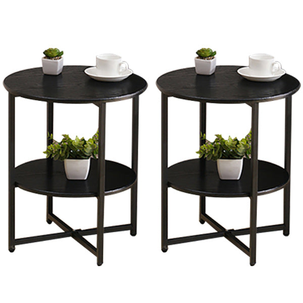 Contemporary Cross Legs End Table Round Double Tier End Table