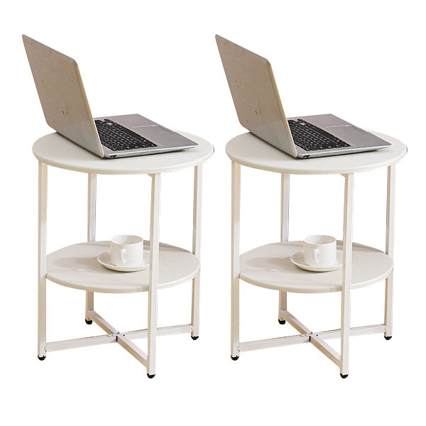 Contemporary Cross Legs End Table Round Double Tier End Table