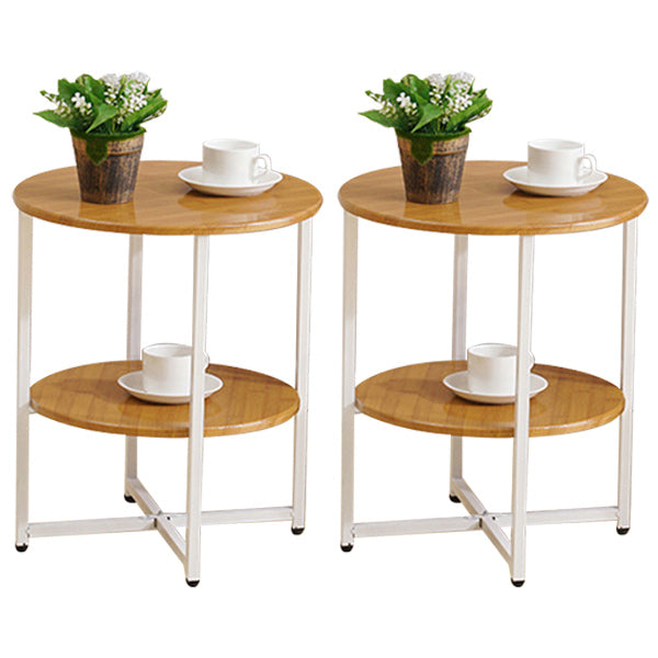 Contemporary Cross Legs End Table Round Double Tier End Table