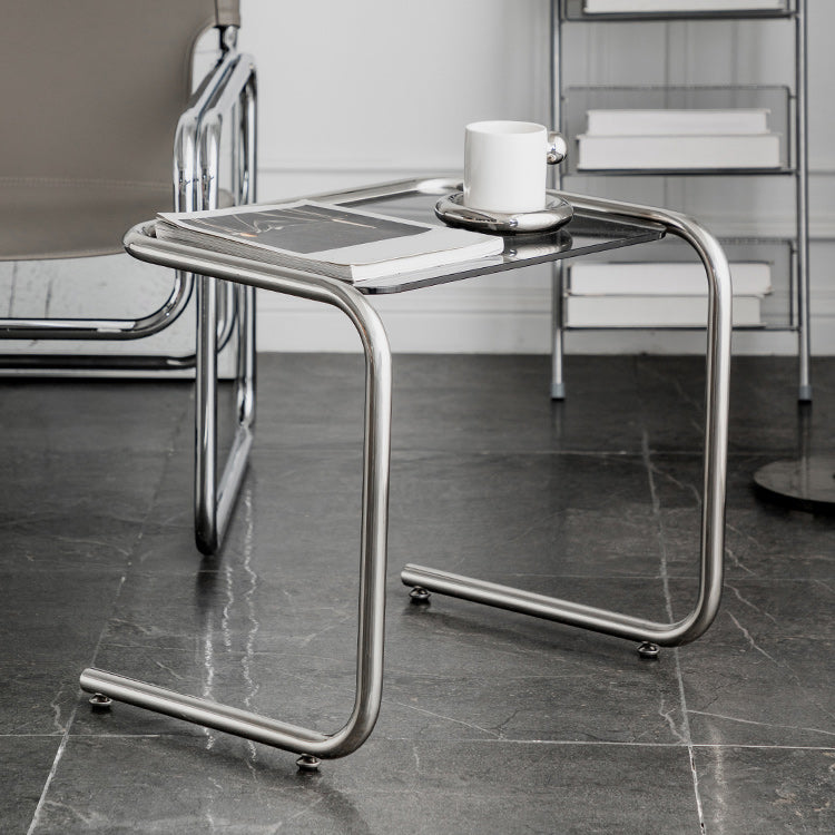 Modernistic Glass Top Corner Table Metal C Side Table for Living Room
