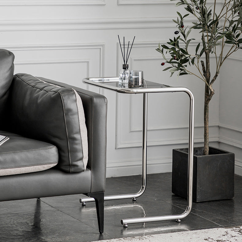 Modernistic Glass Top Corner Table Metal C Side Table for Living Room