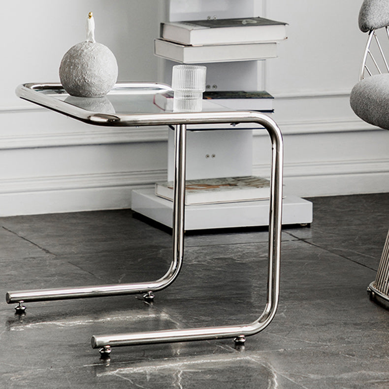 Modernistic Glass Top Corner Table Metal C Side Table for Living Room