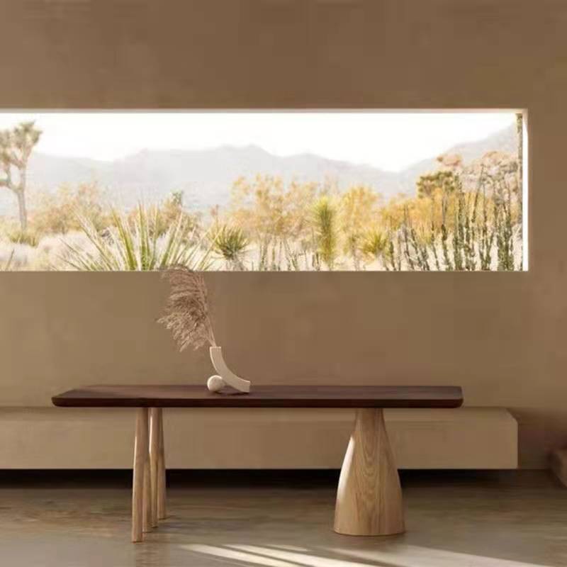 Rectangular Solid Wood Dining Table Modern Brown Furniture with Tripod Base for Home Use