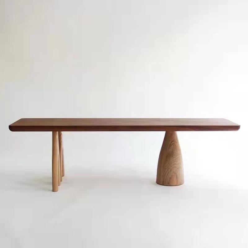 Rectangular Solid Wood Dining Table Modern Brown Furniture with Tripod Base for Home Use