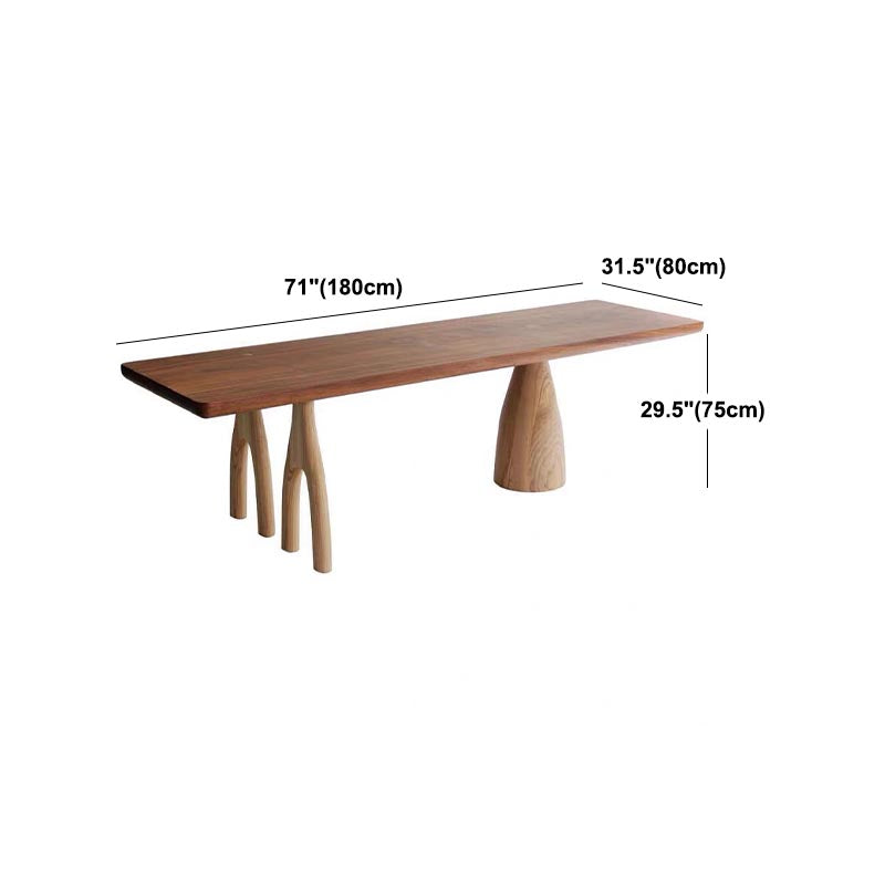 Rectangular Solid Wood Dining Table Modern Brown Furniture with Tripod Base for Home Use
