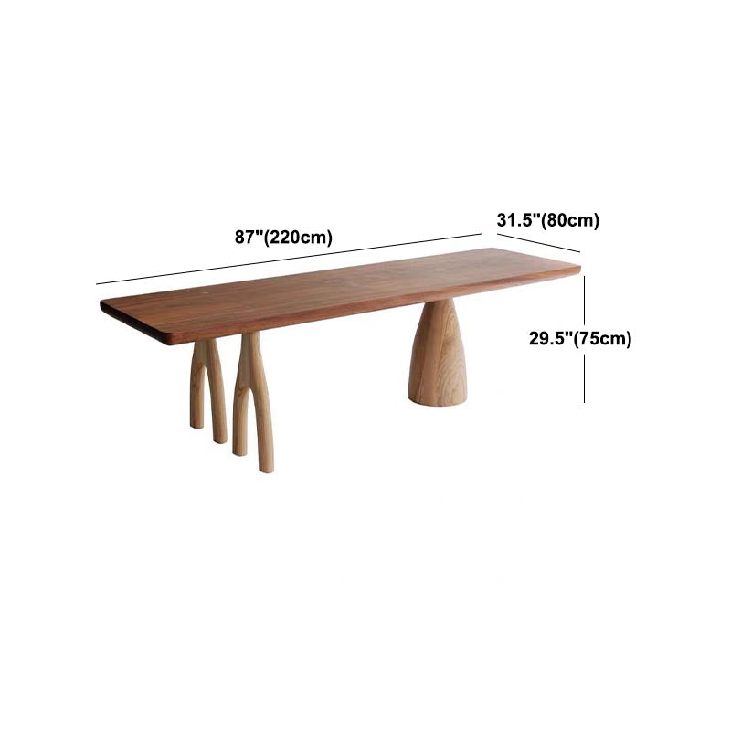 Rectangular Solid Wood Dining Table Modern Brown Furniture with Tripod Base for Home Use
