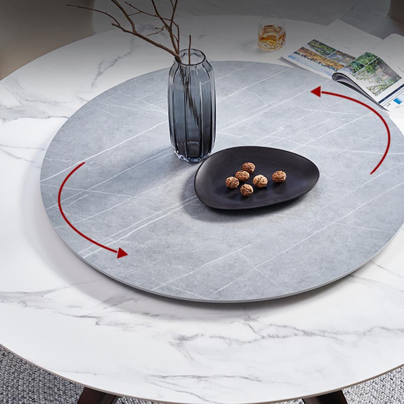 Round Sintered Stone Dining Table Modern Gray Black Turntable Furniture with Pedestal Base