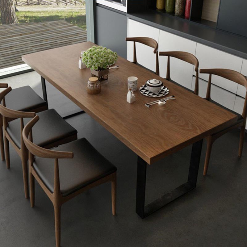 Rectangular Solid Wood Restaurant Dining Table Modern Brown Furniture with Double Pedestal