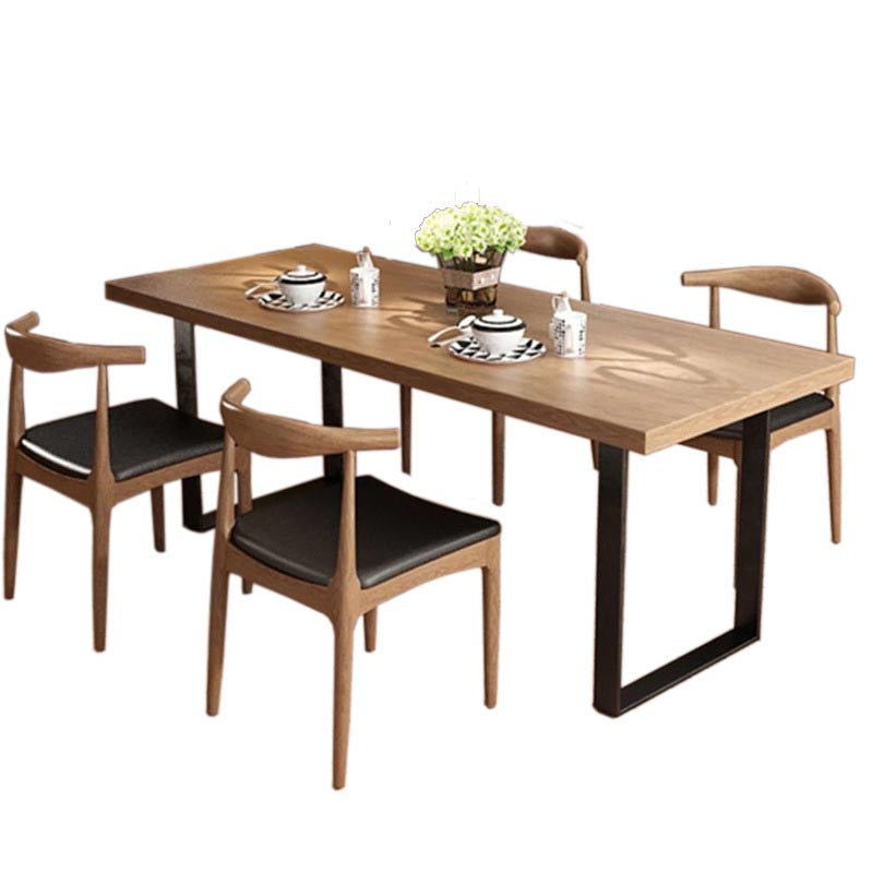 Rectangular Solid Wood Restaurant Dining Table Modern Brown Furniture with Double Pedestal