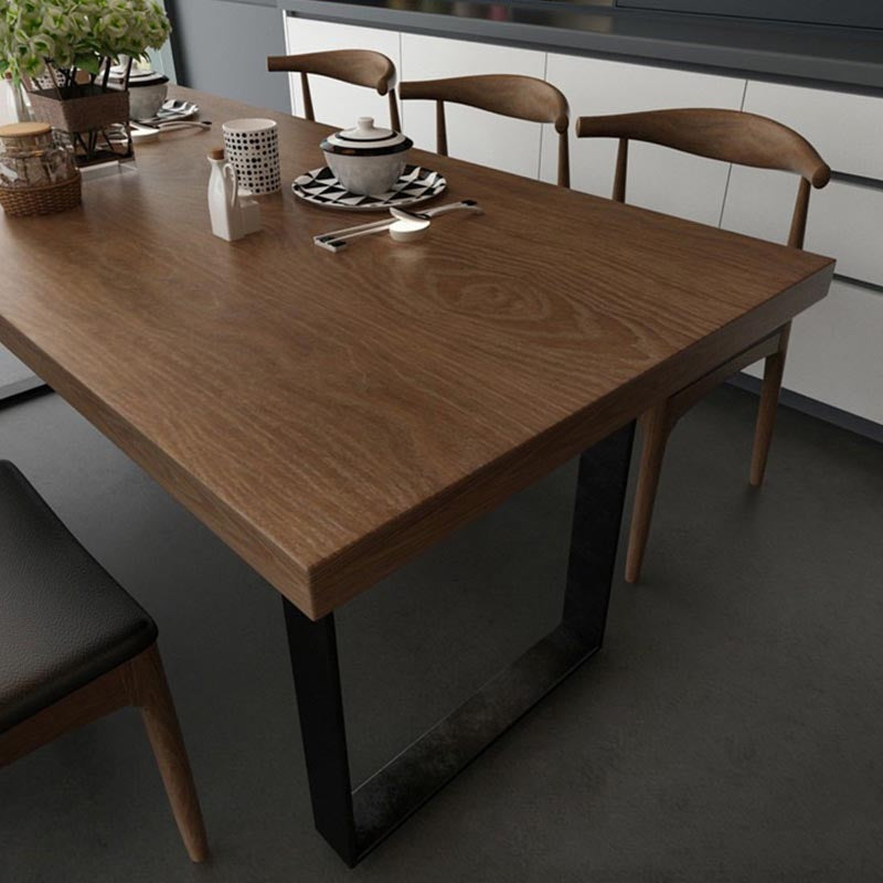 Rectangular Solid Wood Restaurant Dining Table Modern Brown Furniture with Double Pedestal