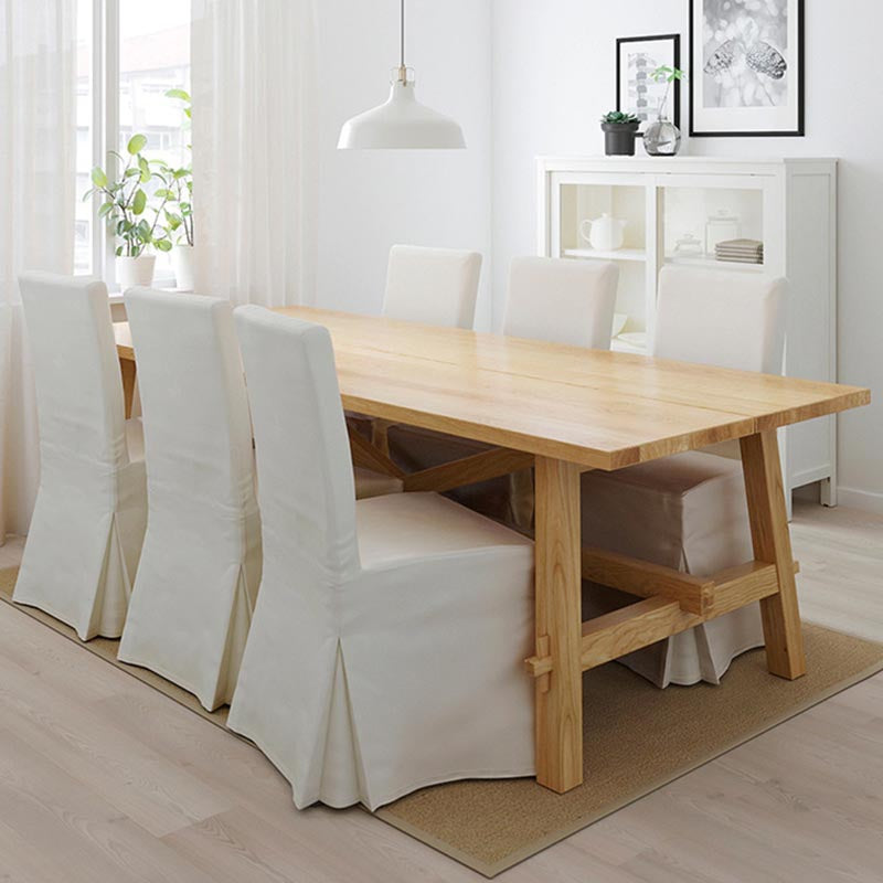 Rectangular Trestle Base Dining Table Modern Solid Wood Natural Furniture for Restaurant
