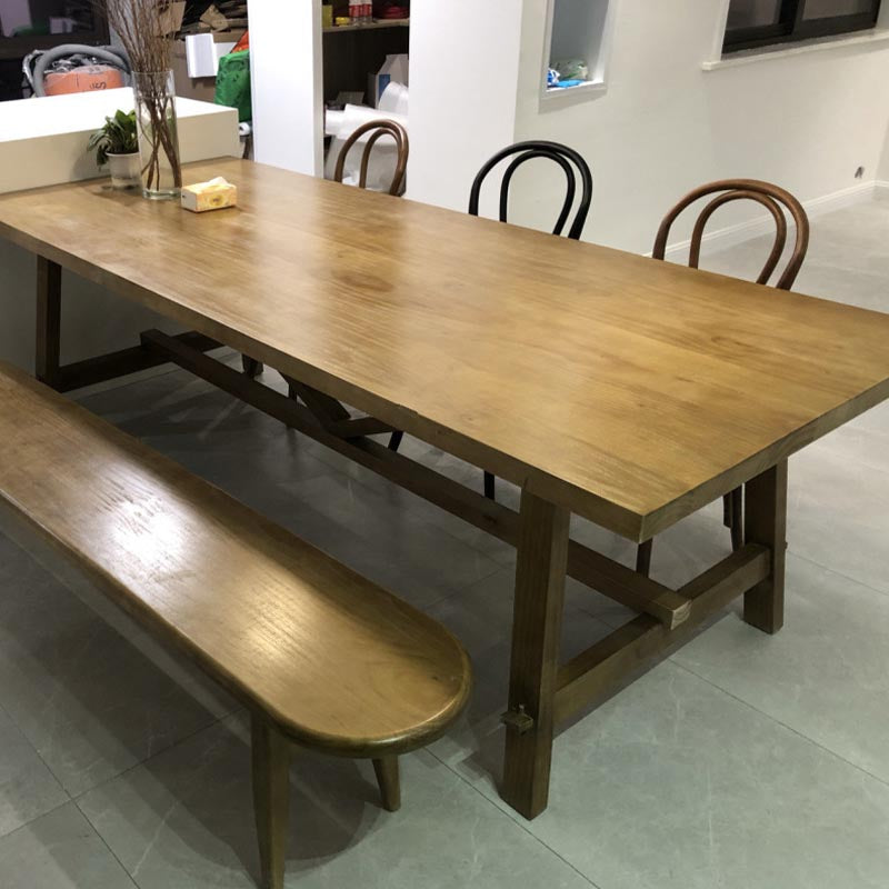 Rectangular Trestle Base Dining Table Modern Solid Wood Natural Furniture for Restaurant