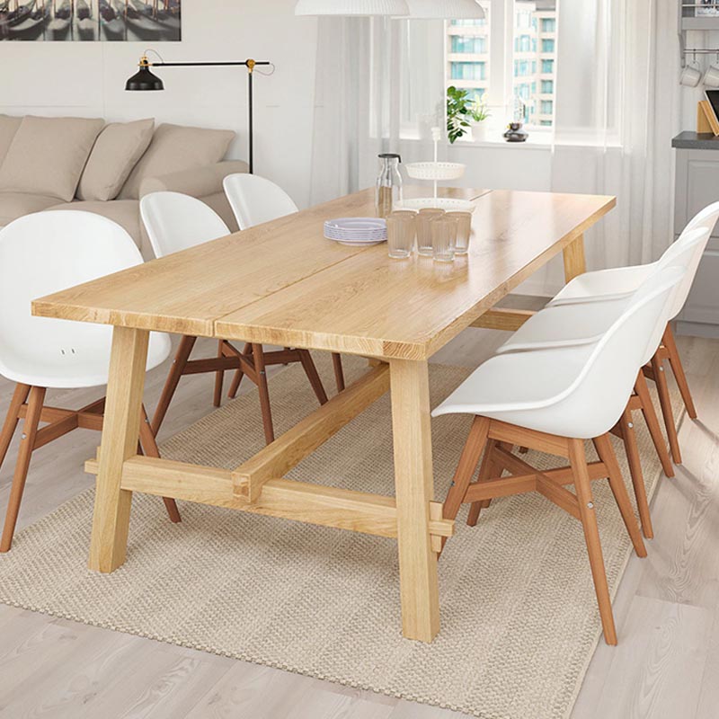 Rectangular Trestle Base Dining Table Modern Solid Wood Natural Furniture for Restaurant