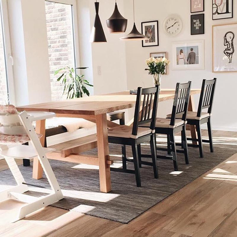 Rectangular Trestle Base Dining Table Modern Solid Wood Natural Furniture for Restaurant