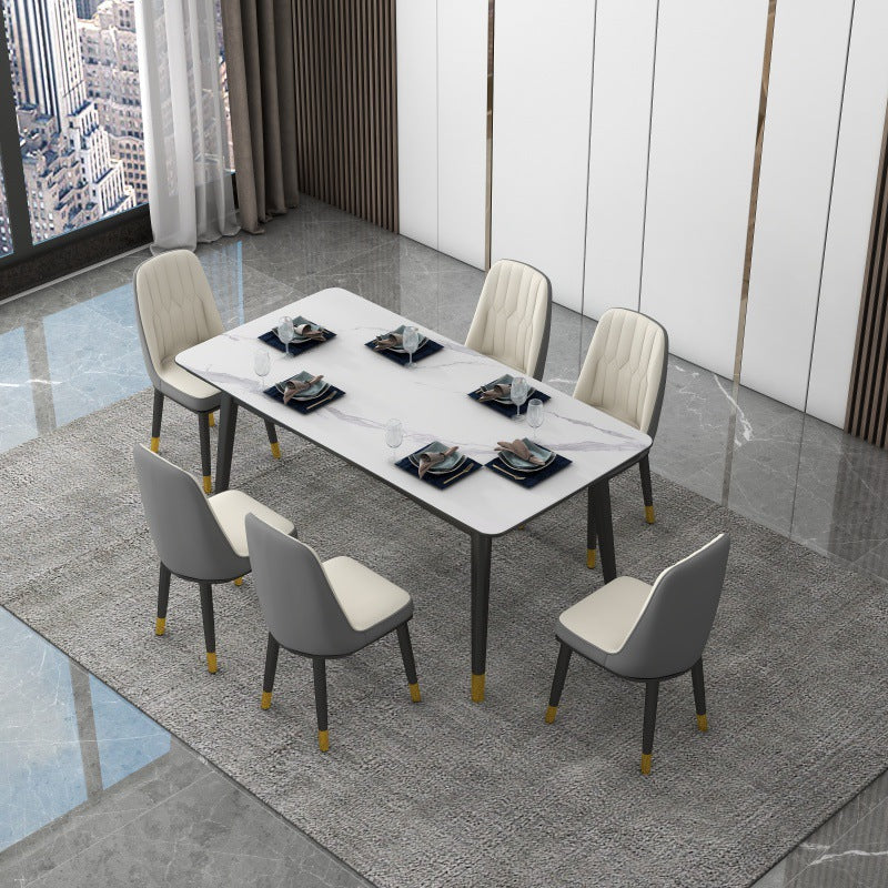 Rectangular Sintered Stone Dining Table Luxury 4 Legs Furniture in Matte Finish for Home