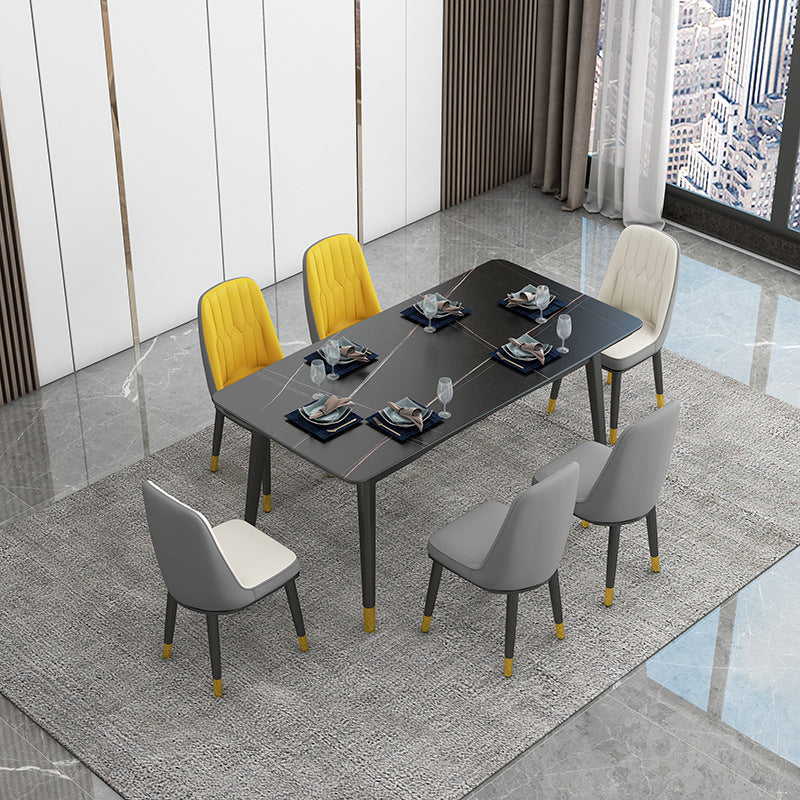 Rectangular Sintered Stone Dining Table Luxury 4 Legs Furniture in Matte Finish for Home