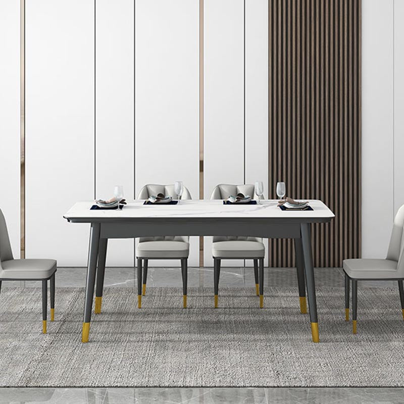 Rectangular Sintered Stone Dining Table Luxury 4 Legs Furniture in Matte Finish for Home