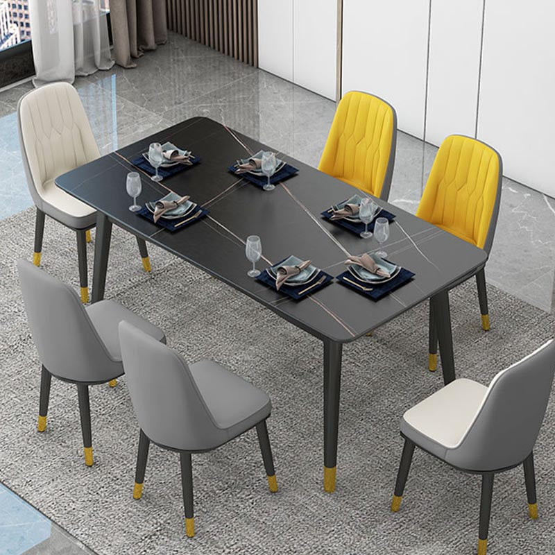 Rectangular Sintered Stone Dining Table Luxury 4 Legs Furniture in Matte Finish for Home