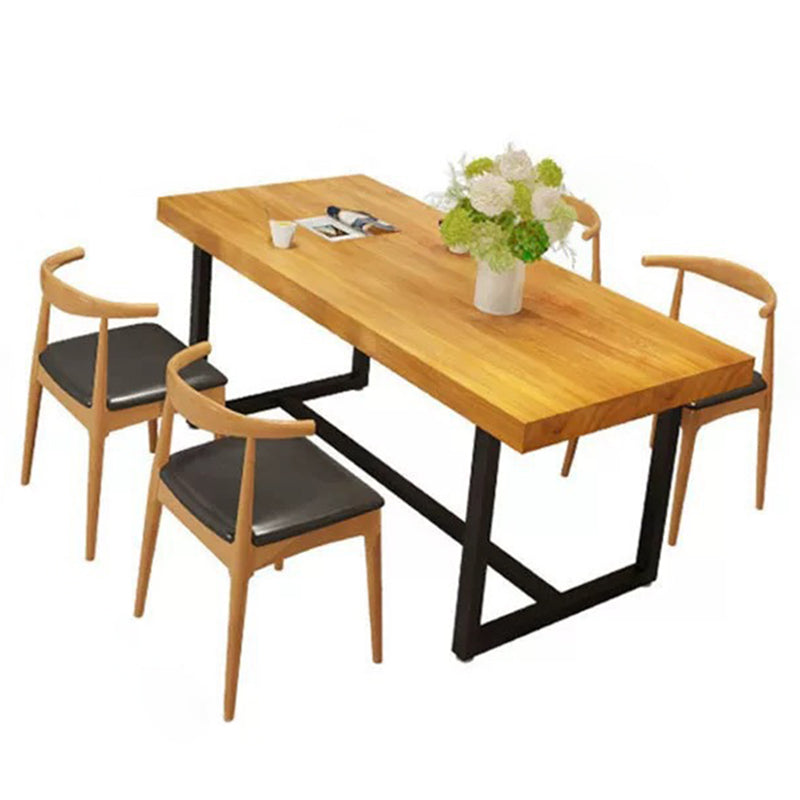 Rectangular Solid Wood Dining Table Modern Furniture with Steel Base for Kitchen