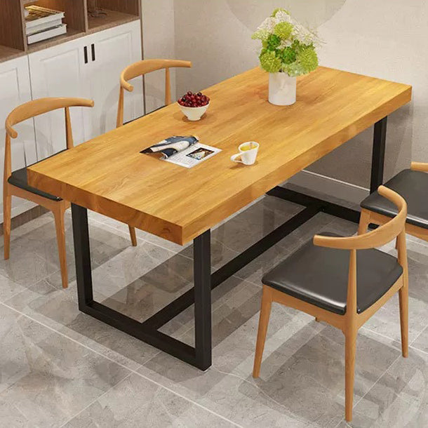 Rectangular Solid Wood Dining Table Modern Furniture with Steel Base for Kitchen