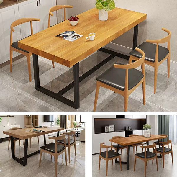 Rectangular Solid Wood Dining Table Modern Furniture with Steel Base for Kitchen