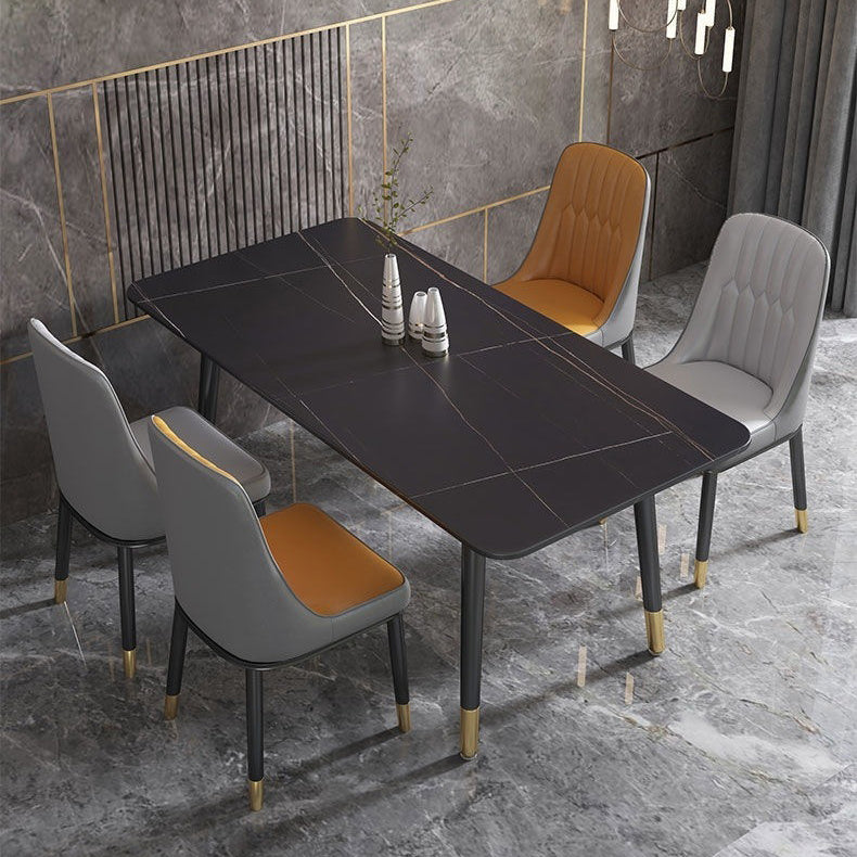 Rectangular Sintered Stone Dining Table Luxury Furniture with 4 Legs in Matte Finish Home