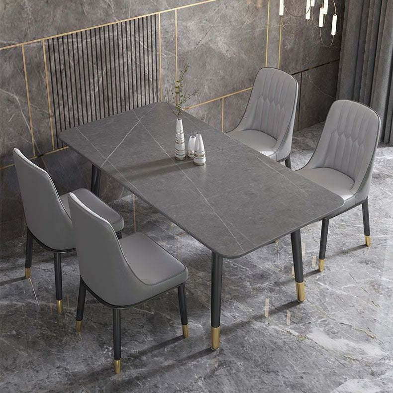 Rectangular Sintered Stone Dining Table Luxury Furniture with 4 Legs in Matte Finish Home