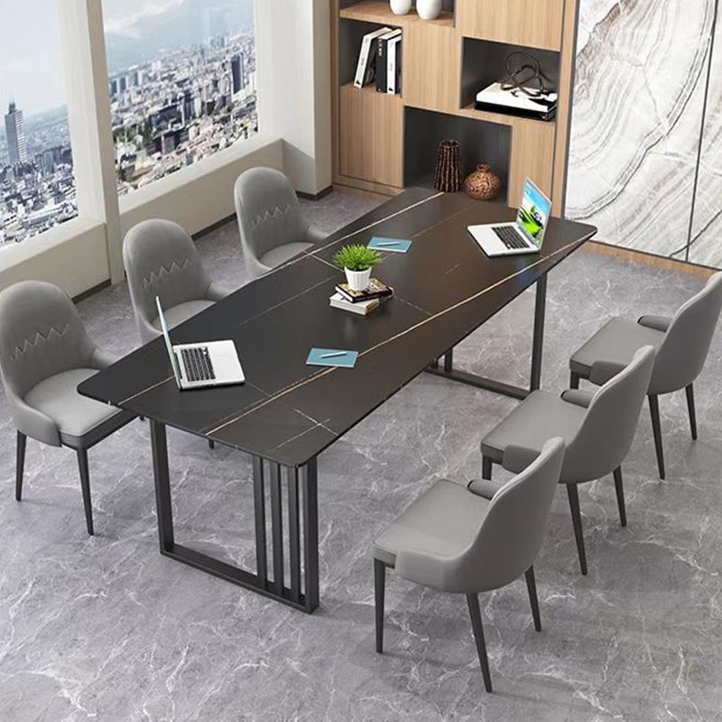 Rectangle Dining Table Stone Dining Table with Double Pedestal
